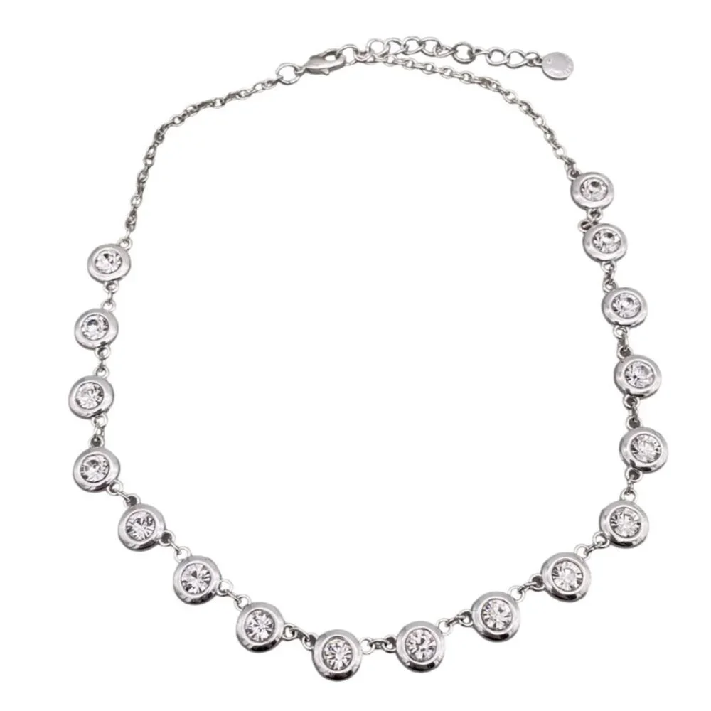 Charter Club Faceted Round Crystal Link Collar Necklace Silver Tone 14 to 20 in - Picture 1 of 7
